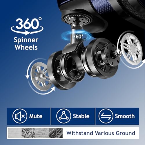 Karl home Luggage Set of 3 Hardside Carry on Suitcase Sets with Spinner Wheels & TSA lock, Portable Lightweight ABS Luggages for Travel, Business - Navy Blue (20/24/28)