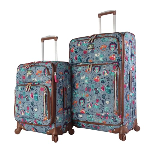 Lily Bloom Luggage 3 Piece Softside Spinner Suitcase Set Collection (Night Owl)