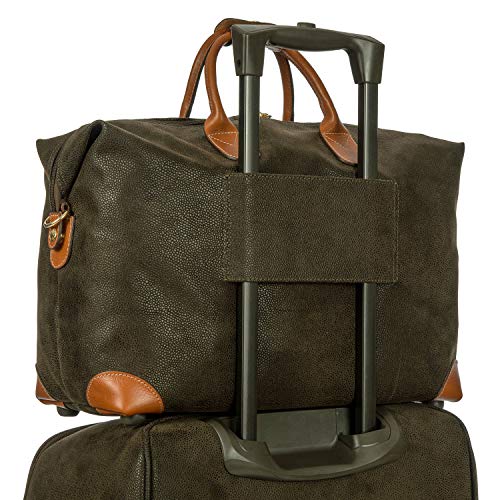 Bric’s LIFE Cargo Duffel Bag, Luxury Travel Weekender with Water-Resistant Faux Suede and Leather Details – 18 Inch, Olive