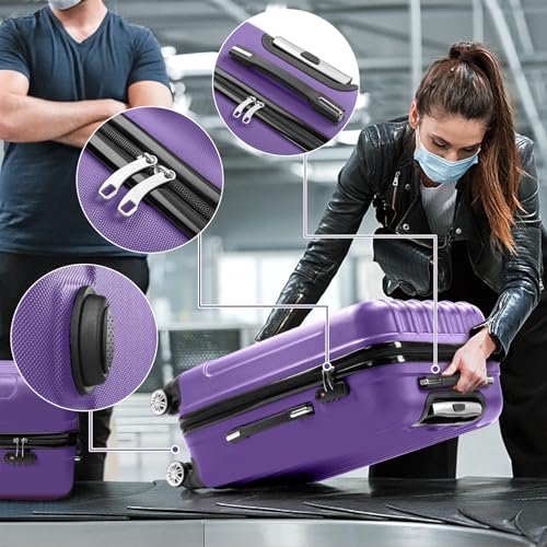Karl home Luggage Set of 3 Hardside Carry on Suitcase Sets with Spinner Wheels & TSA lock, Portable Lightweight ABS Luggages for Travel, Business - Purple (20/24/28)