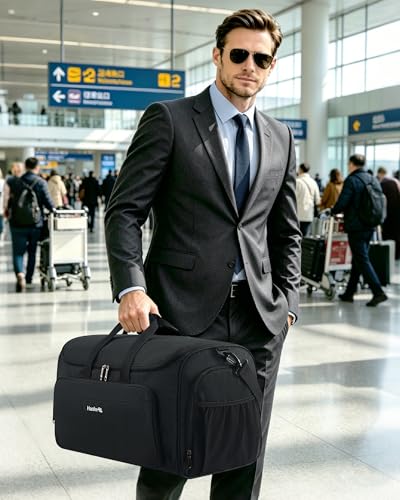 Hanke Carry on Garment Bags for Travel,Convertible Duffle Bag Luggage Bag Weekend Bag with Shoe Compartment,2 in 1 Hanging Suitcase Suit Bag for Men Women,Black