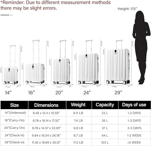 Hanke Luggage Sets 3 piece Carry On Luggage with Wheels PC Hard Shell Suitcases Lightweight Checked Tsa Luggage Extra Large Travel Suitcase Woman Men 20/24/29 Inch(Ivory White)