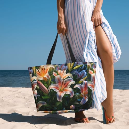 WZYCWB Lilies in Bloom Beach bag large travel bag gym swimming pool zipper storage bag
