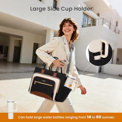 LOVEVOOK Work Tote Bags for Women,Laptop Tote Bag for Women With Large Cup Holder,Teacher Nurse Bags With Accordion File Organizer Pocket,Multi-Pockets Professional Briefcase Business Purses Handbag