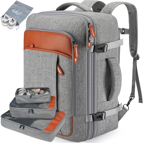 BAGPARKK Travel Laptop Backpack,42L Carry on Luggage, Flight Approved Expandable Backpack,Business Anti Theft Weekender Bags for Women Men, Water Resistant Expandable Backpacks With 4 Packing Cubes