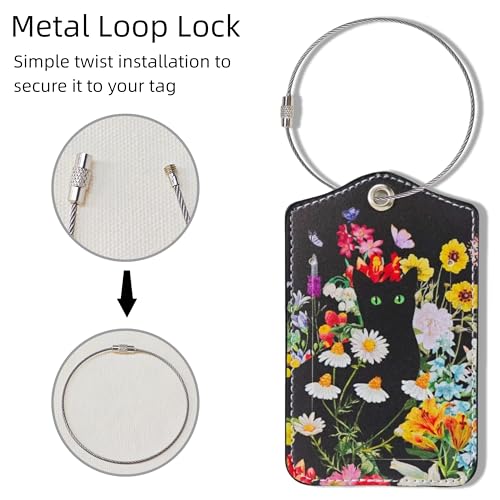 2 Pcs Luggage Tags for Suitcases Black Cat PU Leather Luggage Tag with Privacy Cover Label Address Card and Durable Metal Ring Suitable for Travel Suitcase Bag Handbags Backpacks