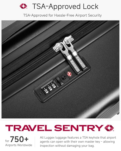 LUGGEX Carry On Luggage for Airplanes, KVC Polycarbonate Hard Shell Suitcase for Travelling (EX-Core, Charcoal Metallic, 21 Inch, 48L)
