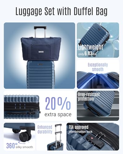 LIGHT FLIGHT Luggage Sets, Carry On Luggage 22x14x9 Airline Approved, Carry On Travel Bag Suitcases with Wheels, Expandable Hardside Lightweight Rolling with TSA Lock 2-Piece Set (DB/20),Royal Blue