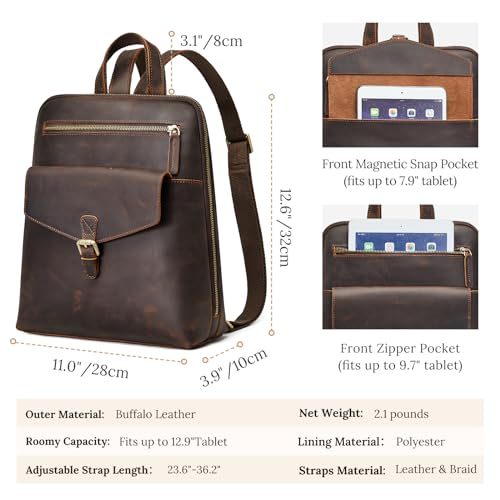 S-ZONE Small Leather Backpack Purse for Women Vintage Casual Daypacks Travel Rucksack Handbag