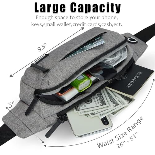 SINNO Large Fanny Pack for Men Women Cross Body Belt Bag with 4-Zipper Pockets Gifts for Running Sport Workout Hiking Travel Fashion Crossbody Waist Packs Phone Bag Purse Carrying All Phones