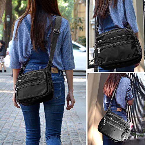 NOTAG Crossbody Bag for Women Waterproof Shoulder Bag Messenger Handbags Casual Nylon Purse Handbag (Large, Black)