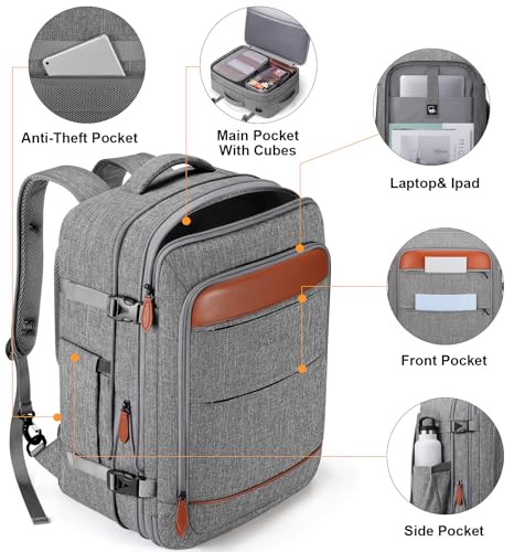 Bagsure Travel Backpack Carry On Backpack 42L Flight Approved, Expandable Laptop Backpack with Packing Cubes & Shoe Pocket, Water Resistant Luggage Backpack for Men Women, Large Backpack 20 * 14 * 7"