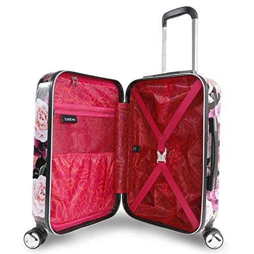 BEBE Marie 21" Hardside Carry-on Spinner Luggage Carry-On Luggage, Black Floral Print
