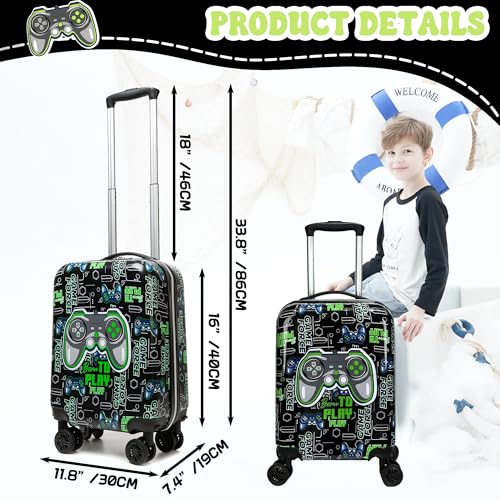 Homskiii Kids Suitcase Set for Boys Hardside Luggage with Spinner Wheels 2 Piece 16inch Toddler Suitcase for Boys Travel Carry on Luggage Airline Approved