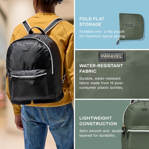 Paravel Fold Up Travel Backpack | Packable and Lightweight Foldable Travel Bag | Carry On Nylon Backpack with Trolley Sleeve, Safari Green