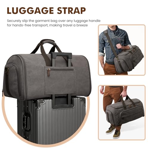 S-ZONE Carry On Garment Bag for Travel Convertible Garment Duffle Bag Suit Bags for Men Women Travel 2 in 1 Hanging Suitcase Business Travel Bag with Toiletry Bag, Gery, 50l
