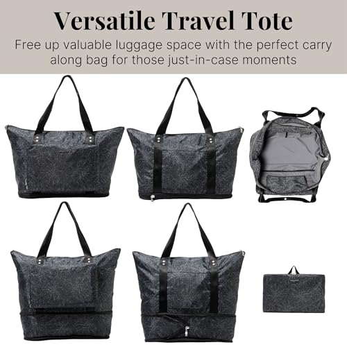 Baggallini Women's Carryall Expandable Packable Tote, Midnight Blossom