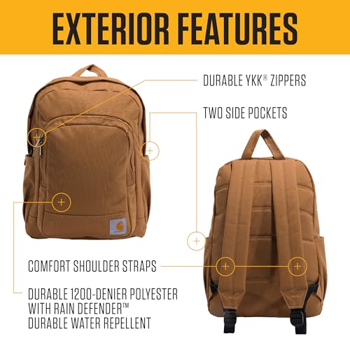 Carhartt 25L Classic Laptop Backpack, Durable Water-Resistant Pack W/ 16" Laptop Sleeve and Multiple Organizational Compartments, Carhartt Brown