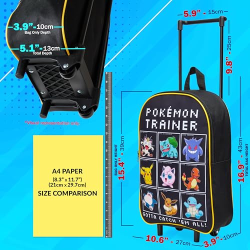 Pokemon Kids Foldable Trolley Suitcase 15”, 10.5 Litres 2 Wheels Black (S/15inch -10.5L, Black/Multi)