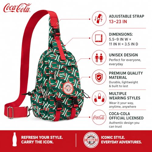 Sling Backpack Crossbody Bag with Coca-Cola Logo Sling Bag Travel Casual Daypack Unisex Green CO-BG-10-102-GN