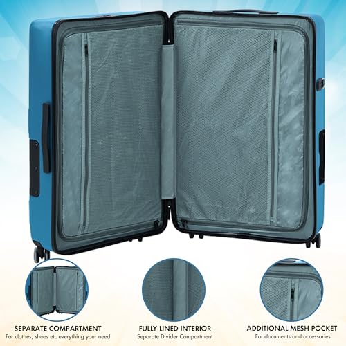 TACH Patented Connecting Hard Shell 3 Piece Luggage Set - 20, 24 & 28 inch Luggage | Carry-On, Medium & Large Rolling Suitcases - Sky Blue