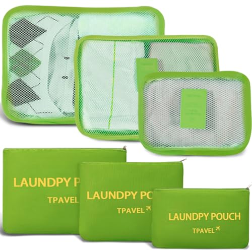 6 Set Packing Cubes for Travel Luggage Organizer Bags Reusable washable Suitcase Packing Cubes Set Travel Accessories Essentials (Green)
