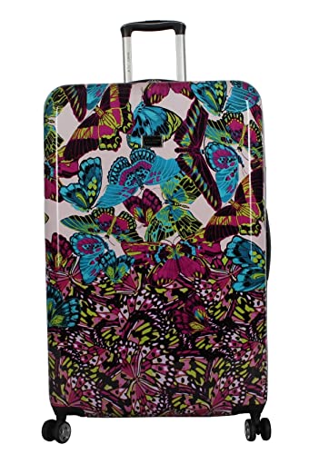 Betsey Johnson 26 Inch Checked Luggage Collection - Expandable Scratch Resistant (ABS + PC) Hardside Suitcase - Designer Lightweight Bag with 8-Rolling Spinner Wheels (Magenta Butterfly, 26IN)