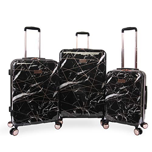Juicy Couture Vivian 3 Piece Hardside Spinner Luggage Set Luggage Set, Black Marble Web