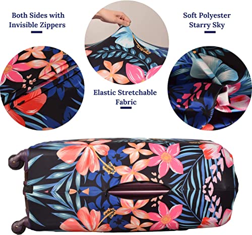 GOXUNYUAN Suitcase Cover, Carry on Luggage Cover Protector - Travel Elastic Spandex Luggage Covers Fits 22 to 24 Inch Flower