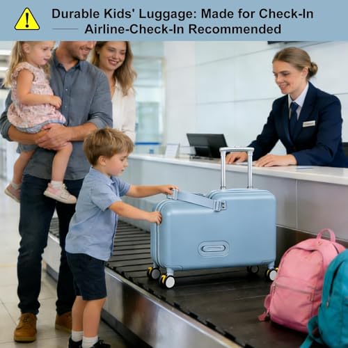 20" Ride on Suitcase for Kids, Carry On Luggage with Kid Seat, Foldable Handlebars Pedals and Removable Wheels Holds up to 110 lbs Luggage Travel Rolling Suitcases for Boys Girls (Blue)