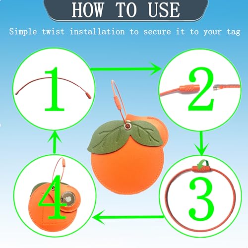Cute Leather Luggage Tag Holder with Airtag Case Set,Hidden Compartment for AirTag Travel Suitcase Tracking Case with Stainless Steel Loop,Name ID Label(Persimmon)