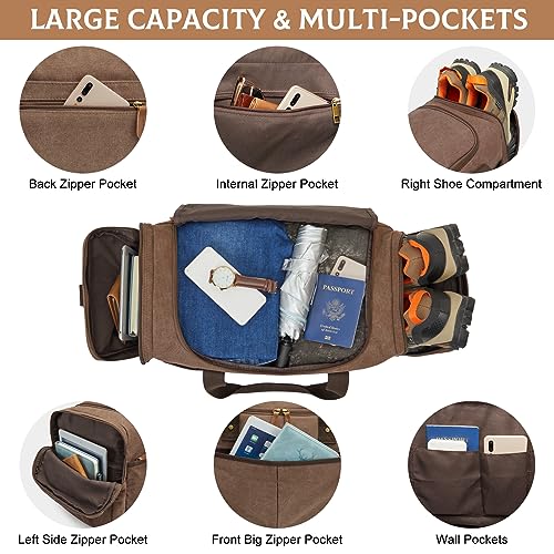 S-ZONE Canvas Duffel Bag for Travel 65L Weekender Overnight Travel Bags with Shoes Compartment for Men