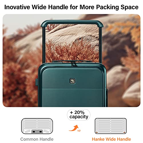 Hanke Wide Handle Luggage, 24 Inch Suitcase with Front Pocket, Top Open PC Hard Shell Suitcases with Spinner Wheels,Trunk Style Zipperless Aluminum Luggages Large Checked In(Blackish Green, 69L)