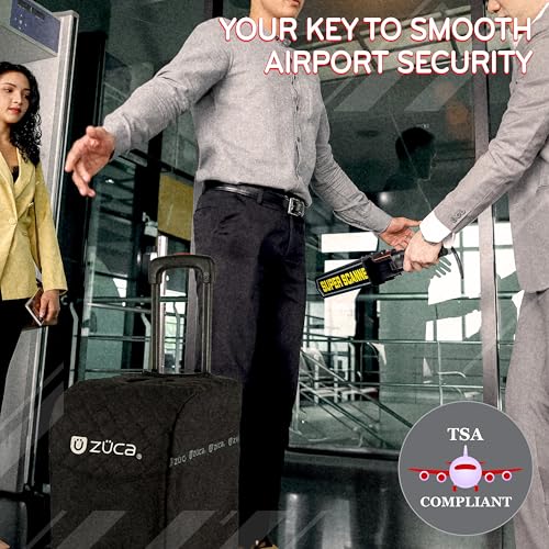 ZUCA Pro Carry On Luggage with Wheels - Black Bag and Silver Frame, with 5 Packing Pouches, Travel Cover, and Built-In Seat