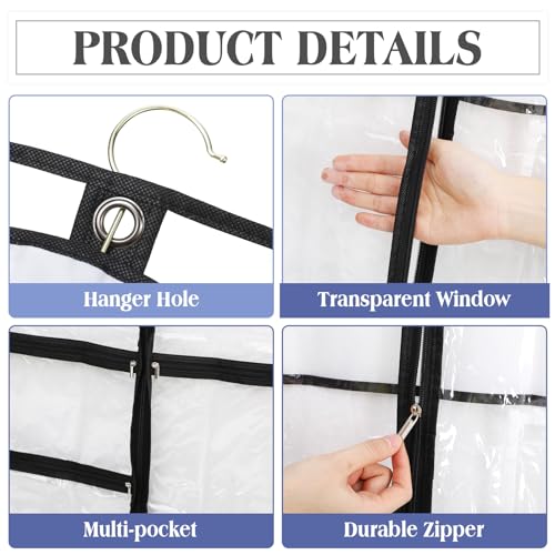 FoldTier 8 Pcs Dance Costume Garment Bag for Dancers 40 Inch Black Edge Clear PVC Waterproof Garment Bag with 3 Zipper Pockets for Dancers Competitions Hanging Clothes