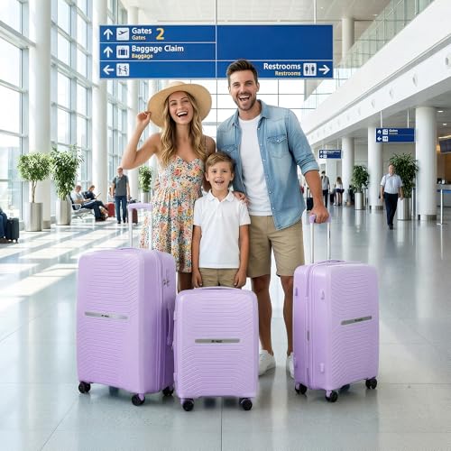 New York XPress 3 Piece Luggage Set w/TSA LOCK,PC Hardside Suitcase Set w/Double Spinner Wheels,Expandable 20%,Luggage Sets,Lightweight Rolling Suitcase for Men/Women（Lavender,20in/25in/29in）