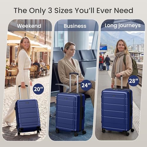 SHOWKOO Luggage Sets 3 Piece Expandable, Upgrade 100% PC Durable Hardshell Suitcase with Wheels TSA Lock Deep Blue