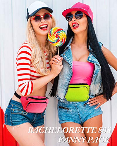 Weewooday 6 Pieces Neon Fanny Pack Adjustable Waist Bag 80s 90s Party Fanny Bags 2 Retro Zippers Travel Running Pack for Outdoor Rave Party Women Men Favors Gifts Supplies