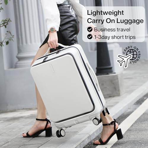 Hanke Carry On Luggage with Wheels, 20 Inch Hard Shell Suitcases TSA Approved Travel Luggage Carry-On Hard Case Luggage,Smoke White