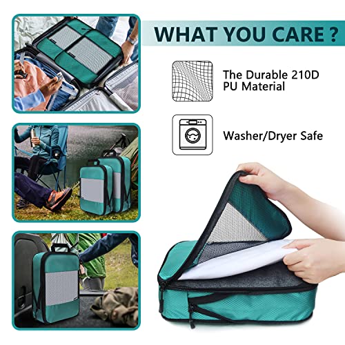 Compression Packing Cubes for Suitcases,5 Set Travel Essentials, Lightweight Luggage Organizer Bags, Travel Cubes for Carry on(Green)