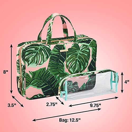 Conair Travel Toiletry Bag - Makeup Bag - Cosmetic Bag -Travel Makeup Bag - Perfect for Vacations - Weekender Shape - Pink Palm Print