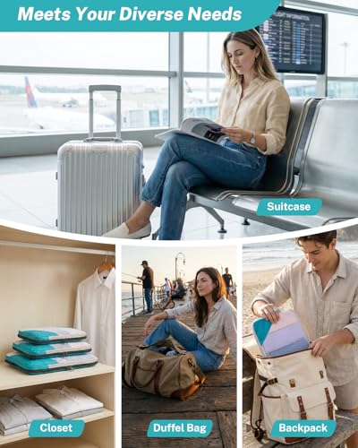 Gonex 10 Set Compression Packing Cubes for Travel, Expandable Mesh Packing Organizer for Travel Accessories Essentials with Toiletry Mesh Laundry Shoe Cable Underwear & Sock Bags for Suitcases, Blue