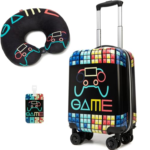 Homskiii Kids Suitcase Set for Boys Hardside Luggage with Spinner Wheels 2 Piece 16inch Toddler Suitcase for Boys Travel Carry on Luggage Airline Approved