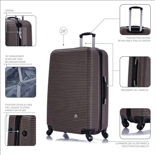 InUSA ROYAL Hardside Spinner Luggage with Ergonomic Handles | Spacious Travel Suitcase with Four Spinner Wheels and Studs | 28 Inch Large Hardside Spinner Luggage | Brown