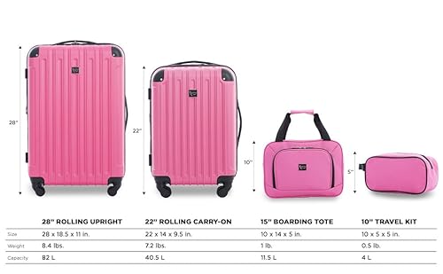 Travelers Club Midtown Hardside 4-Piece Luggage Travel Set, Bubble Gum