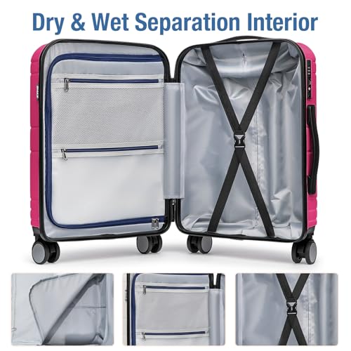 KYME Carry On Luggage 22x14x9 Airline Approved,Hardshell Carry On Suitcase with Tsa Lock,Small Suitcases with Wheels,Travel Luggage for Men Women,Expandable Carry-On 20 Inch,Magenta
