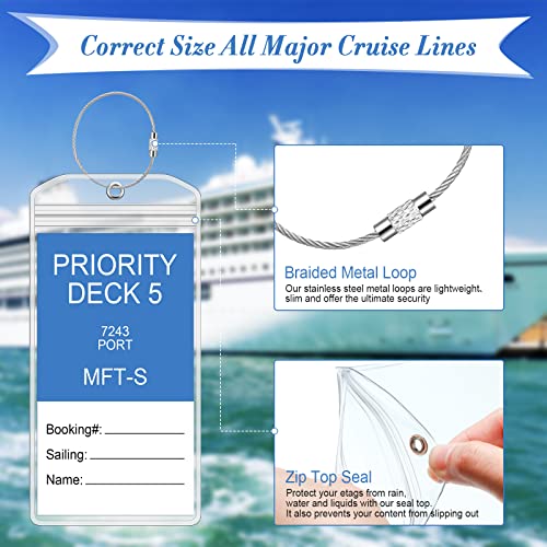 Clabby 50 Sets Cruise Clear Luggage Tags Holders Bag with Loops for Carnival, PVC Waterproof Tag for Travel Supplies