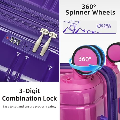 LARVENDER 5 Piece Luggage Set Hardside Expandable 20 24 28 Inch Midnight Berry