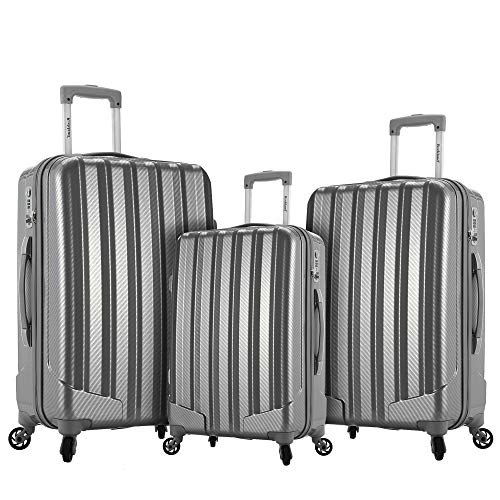Rockland Barcelona Hardside 9-Piece Travel Gear Luggage Set, Silver, 3-Piece Set (22/24/28) (CF186-SILVER)
