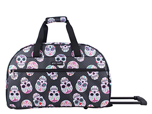 Betsey Johnson Designer Carry On Luggage Collection - Lightweight Pattern 22 Inch Duffel Bag- Weekender Overnight Business Travel Suitcase with 2- Rolling Spinner Wheels (Skull Party)